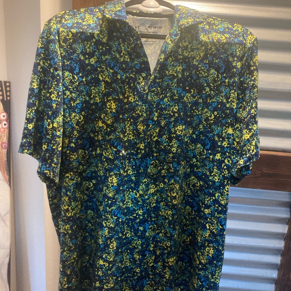 Under Armour Blue and Yellow Polo Shirt with Dynamic Pattern worn once